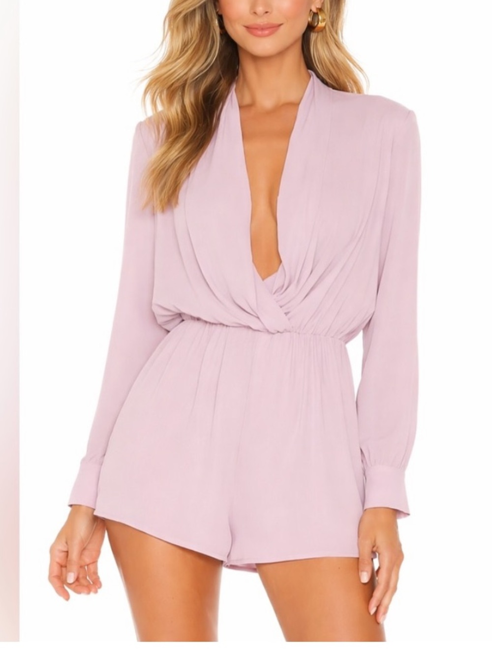 Superdown Kaycie Drape Neck Long Sleeve Romper. Lavender. Size Small. NWT